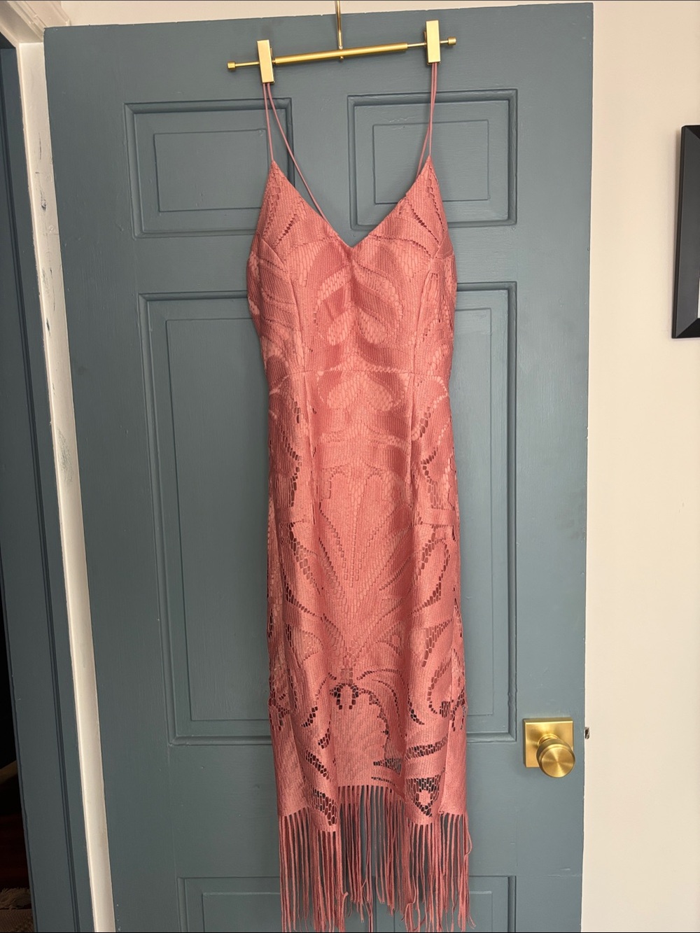 Women’s Dusty Rose Crochet Fringe Slip Dress